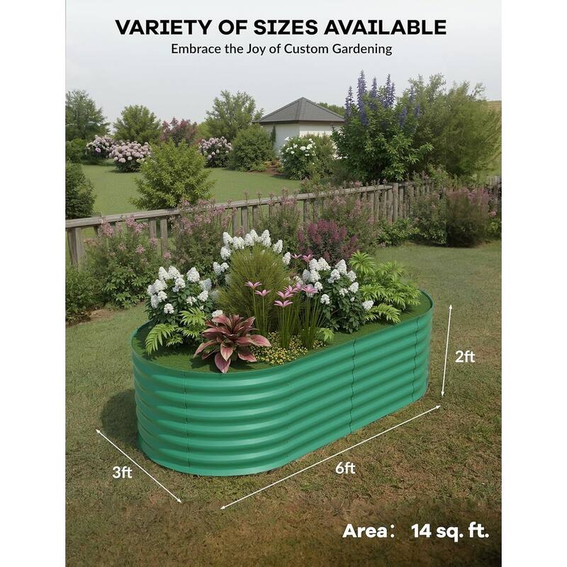 Oval Raised Garden Bed - 0.6mm Resistant Galvanized Steel Planter Box with Tool-Free Assembly,2 PCS