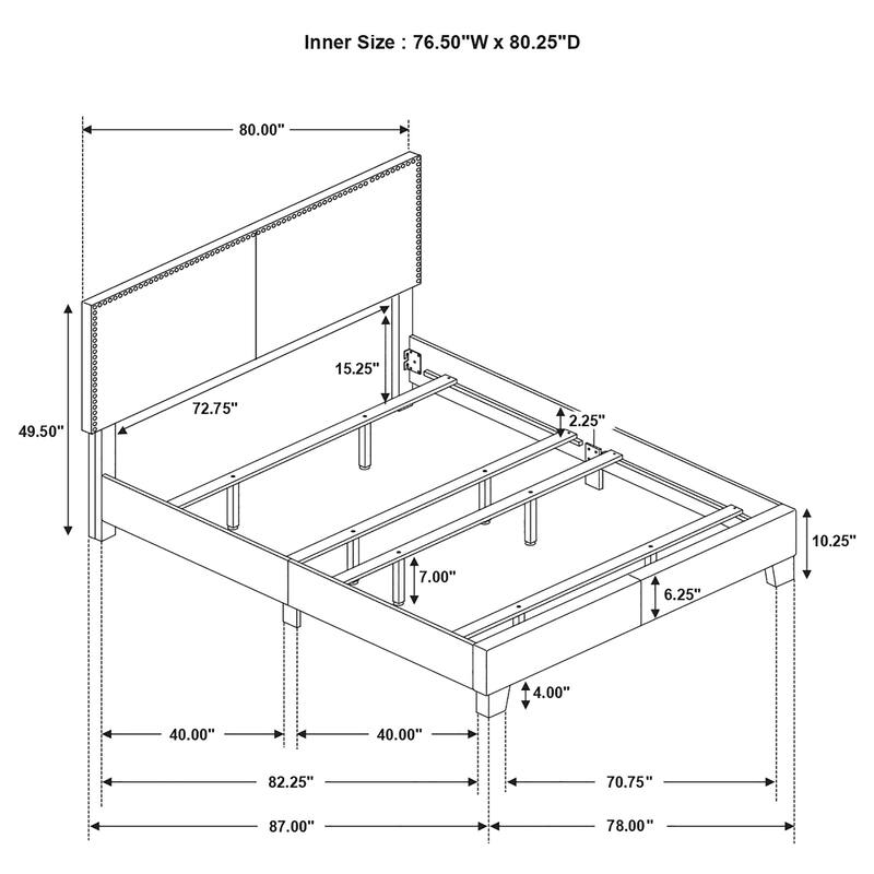 Ivory Upholstered Eastern King Panel Bed with Chrome Nailhead Trim