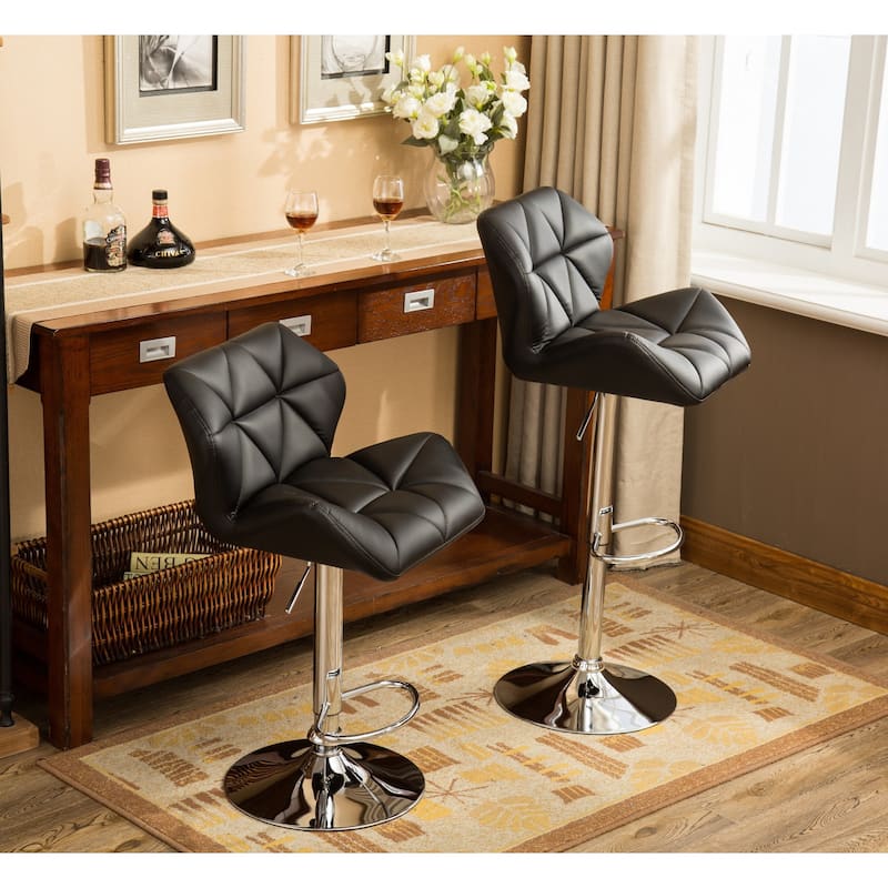 Roundhill Furniture Glasgow Height-adjustable Tufted Faux Leather Bar Stools (Set of 2)