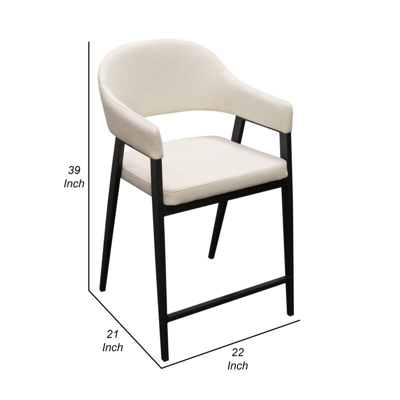 Arie Counter Height Chair Set of 2, Cream White Polyester, Black Legs