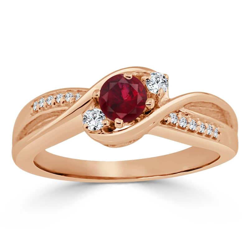 Auriya 2/5ct Red Ruby 1/10cttw 3-Stone Diamond Engagement Ring 14k Gold - Rose - 4