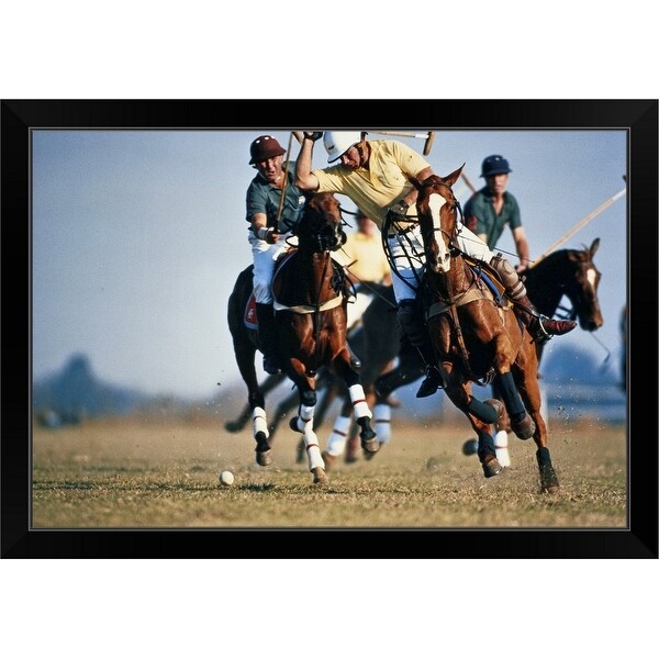 "Polo, players challenging for ball" Black Framed Print