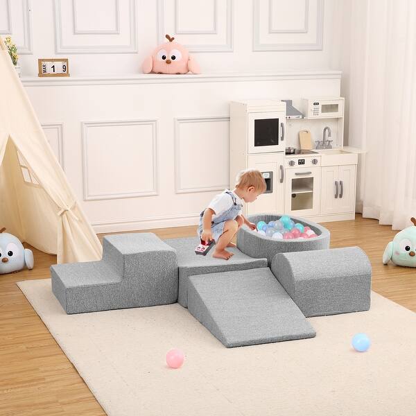 slide 2 of 7, Soft Foam Climbing Blocks with Ball Pit for Toddlers 1-3 - Grey