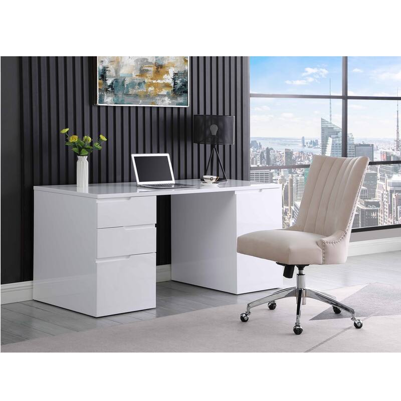 Somette Swivel Computer Chair in Beige Velvet