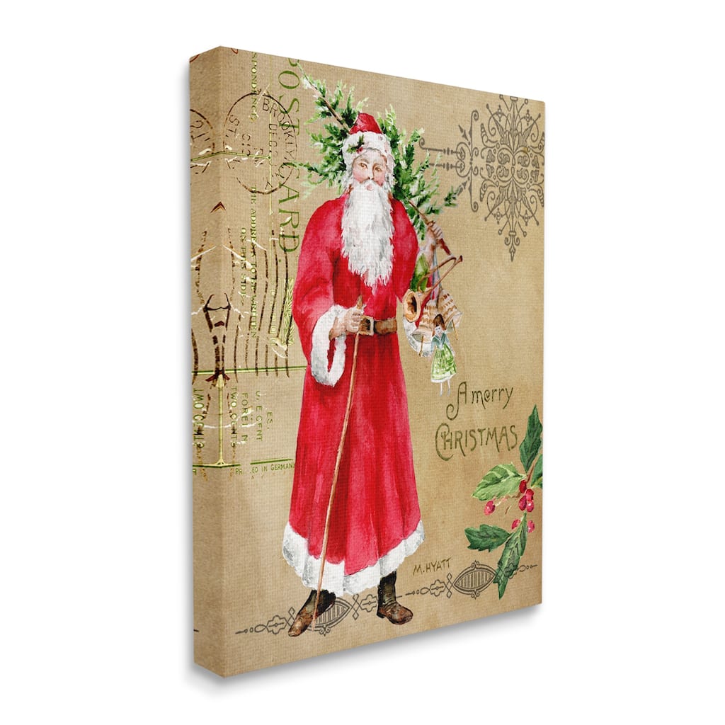 Stupell Vintage Santa Claus Vintage Christmas Postal Design Canvas Wall Art - Multi-Color
