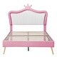 preview thumbnail 7 of 34, Modern Upholstered Princess Bed Frame with LED Lights and Crown Headboard