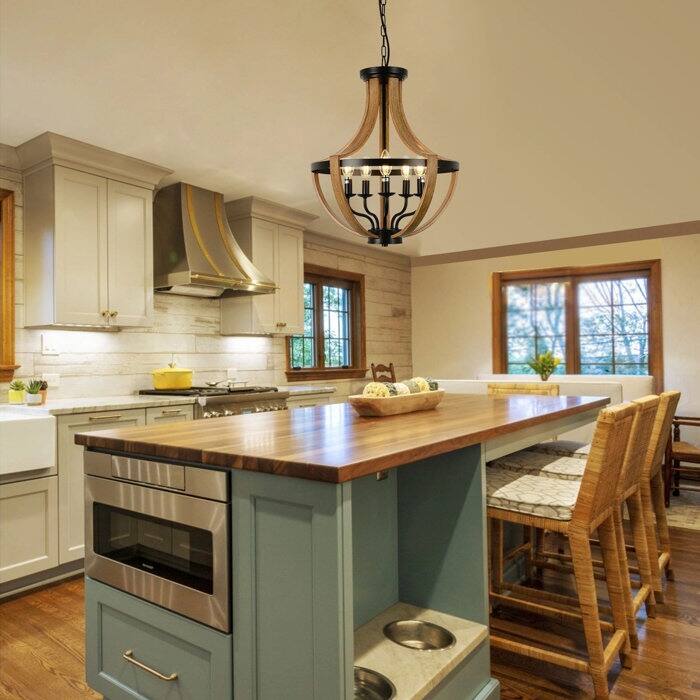 5 - Light Faux Wood Chandelier - brown