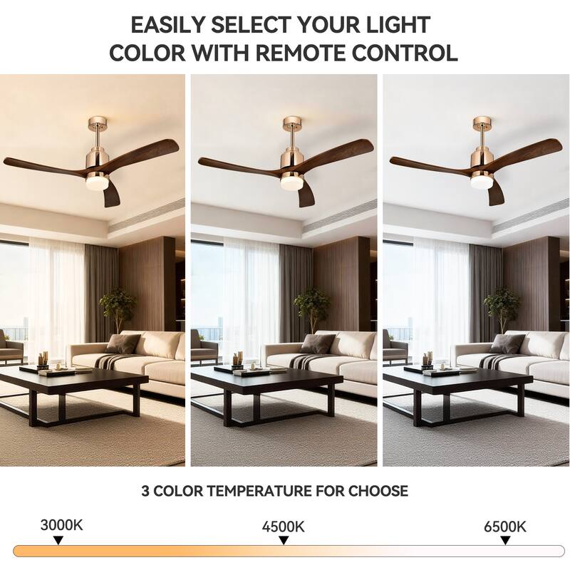 Matte Black/Gold 52 in. Integrated LED Indoor 3-Blade Ceiling Fan with Wood Blades, 6-Speed Remote Control
