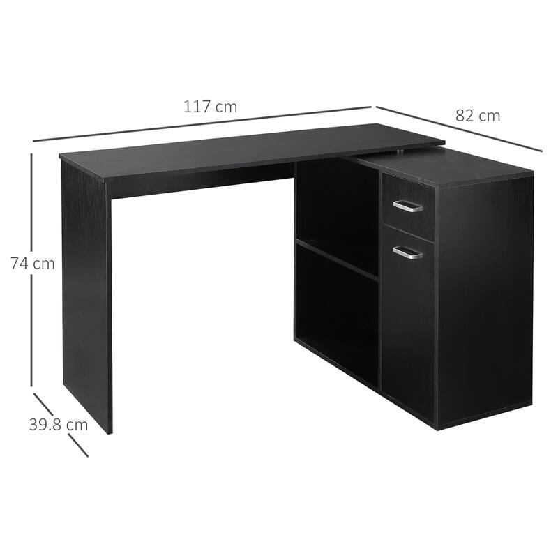 L Shaped Computer Desk, 180° Rotating Corner Desk with Storage Shelves