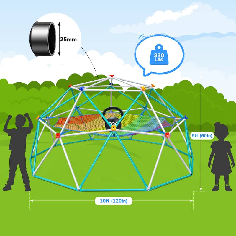 Climbing Dome with Climbing Cargo Net, 10 ft Dome Jungle Gym with Hammock for Kids Outdoor Playset Backyard - 10ftx10ft