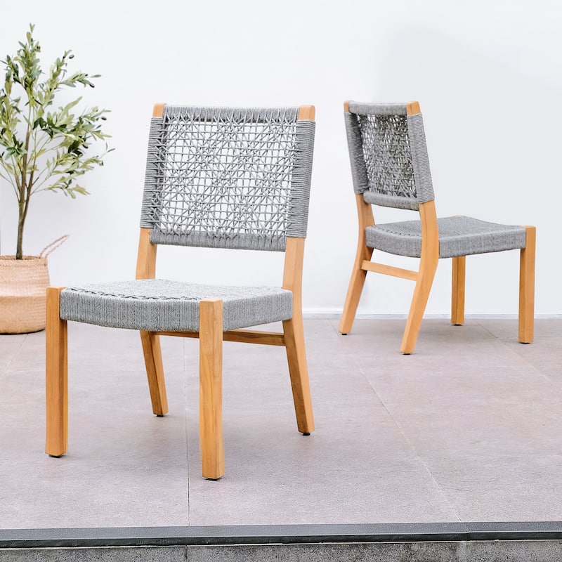 Cambridge Casual Nassau 2-piece Teak Patio Dining Chair - Natural Teak/Gray Woven Polyrope