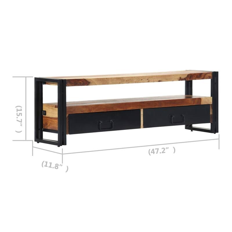 Kely TV Entertainment Media Cabinet, Brown Solid Sheesham Wood, Black Steel