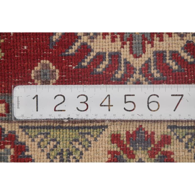 Geometric Red Kazak Oriental Foyer Rug Hand-Knotted Wool Carpet - 2'7" x 4'1"