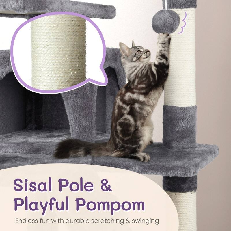 53 Inch Multi-Level Cat Tree Cat Condo with Scratching Posts Dark Grey
