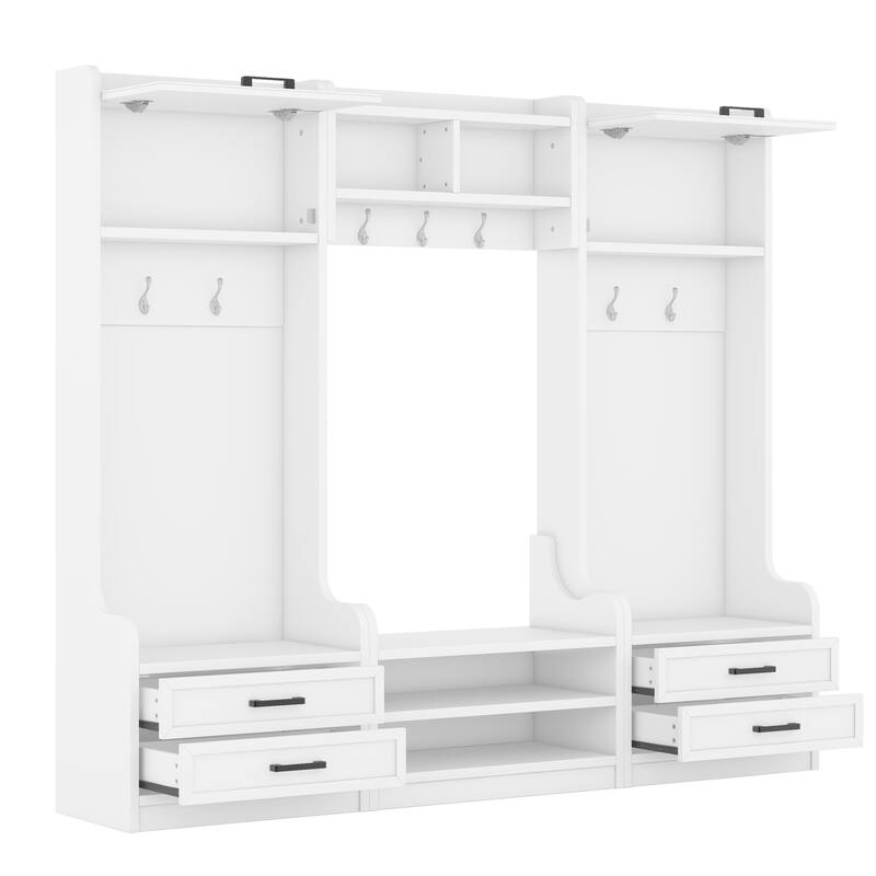 Roomfitters 4-in-1 Detachable Hall Tree with Hooks and Drawers, Entryway Coat Rack with Shoe Bench and Storage Cabinet