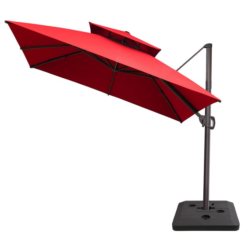 11 ft Square Patio Cantilever Offset Umbrella Double Top with Offset Base