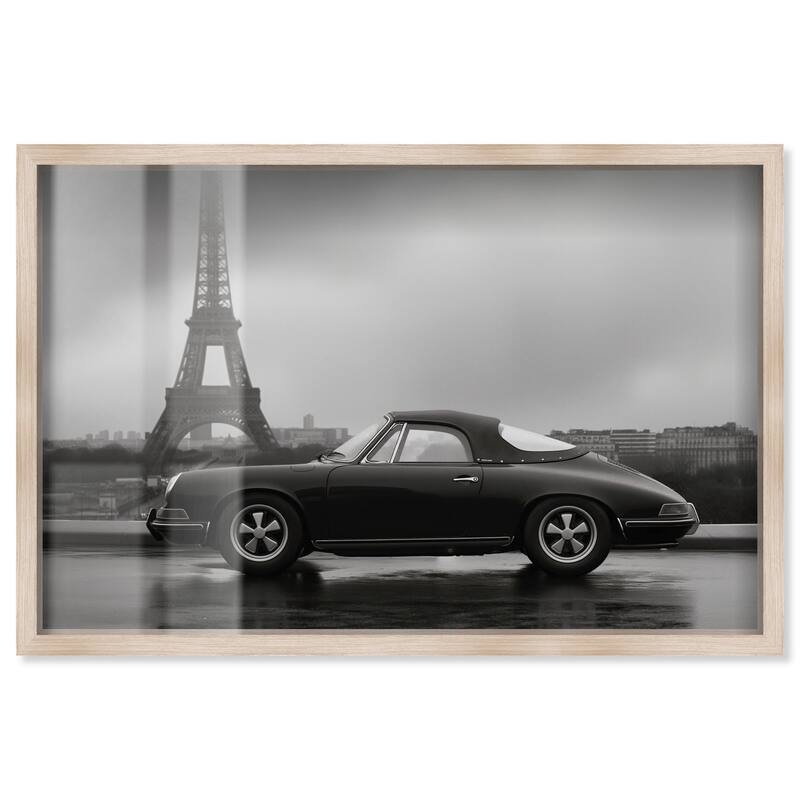 Classic Car and Eiffel Noir Shadowbox by Art Remedy - Natural - 54" x 36"