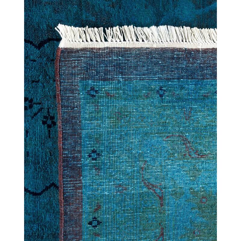 Overton Hand Knotted Wool Vintage Inspired Modern Contemporary Overdyed Blue Area Rug - 10' 1" x 13' 10"