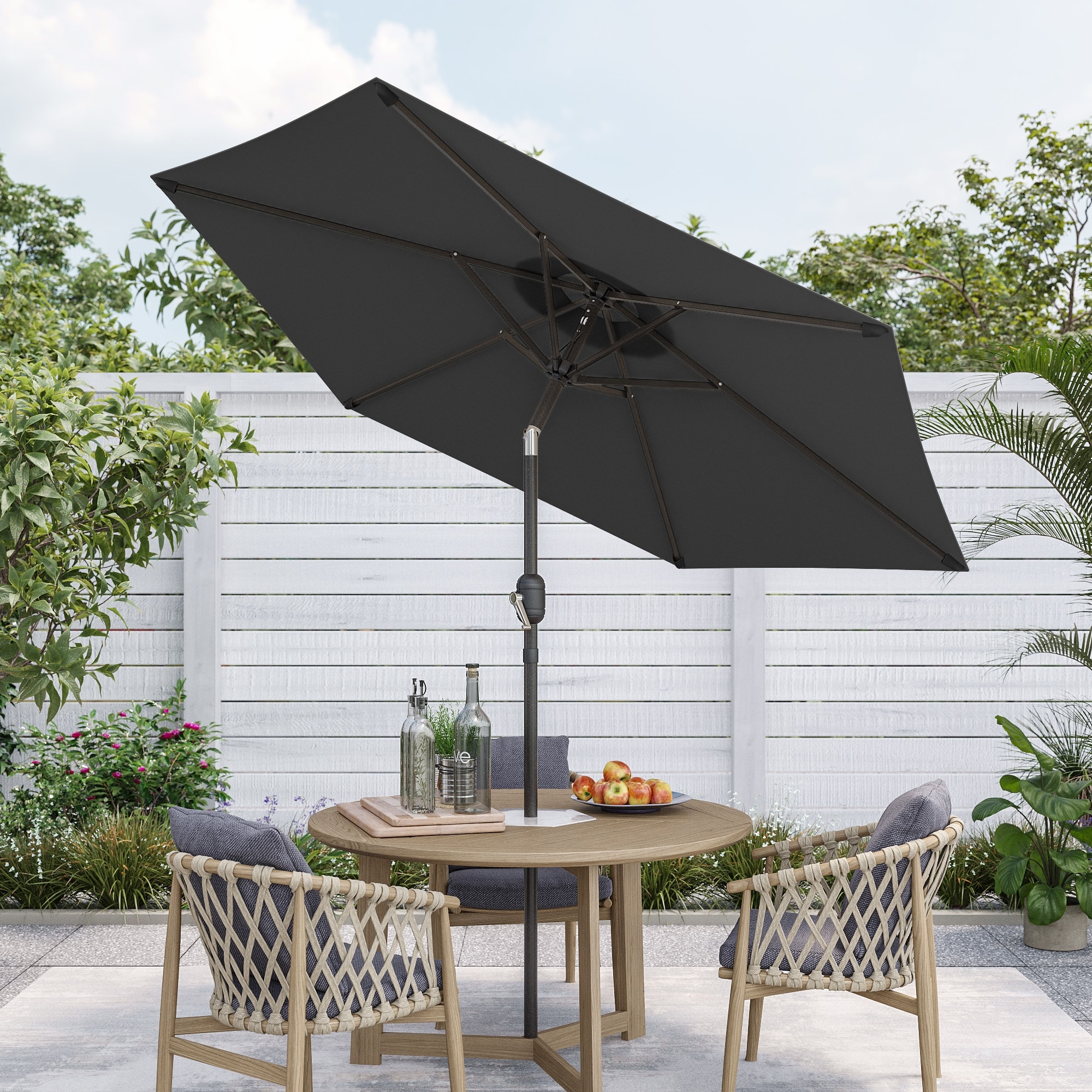 7.5 foot grey patio umbrella with base 7.5' Square Zimmerman Market White wall thickness and fiberglass rib framework has superior stability and is perfect for demanding commercial conditions Red Barrel Studio 7.5 ft.