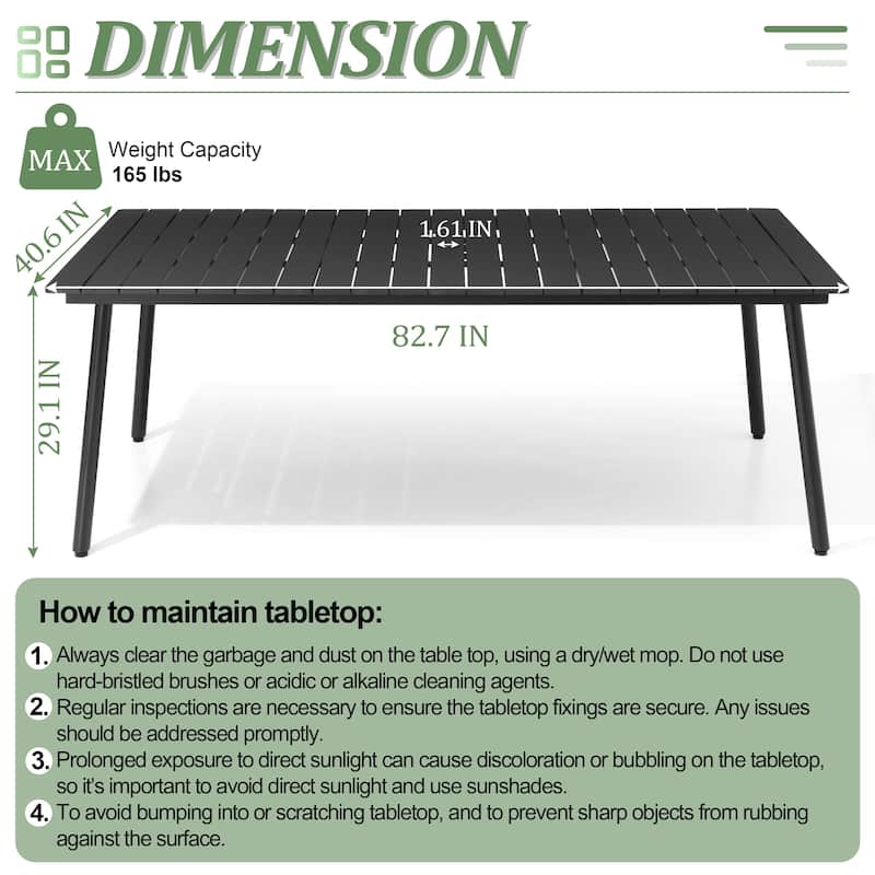 7-Piece Outdoor Rectangle Aluminum Dining Table with Stackable Chairs