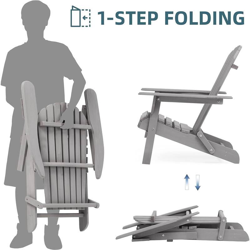 Wooden Folding Adirondack Chair Set of 2 Patio Fire Pit Chairs