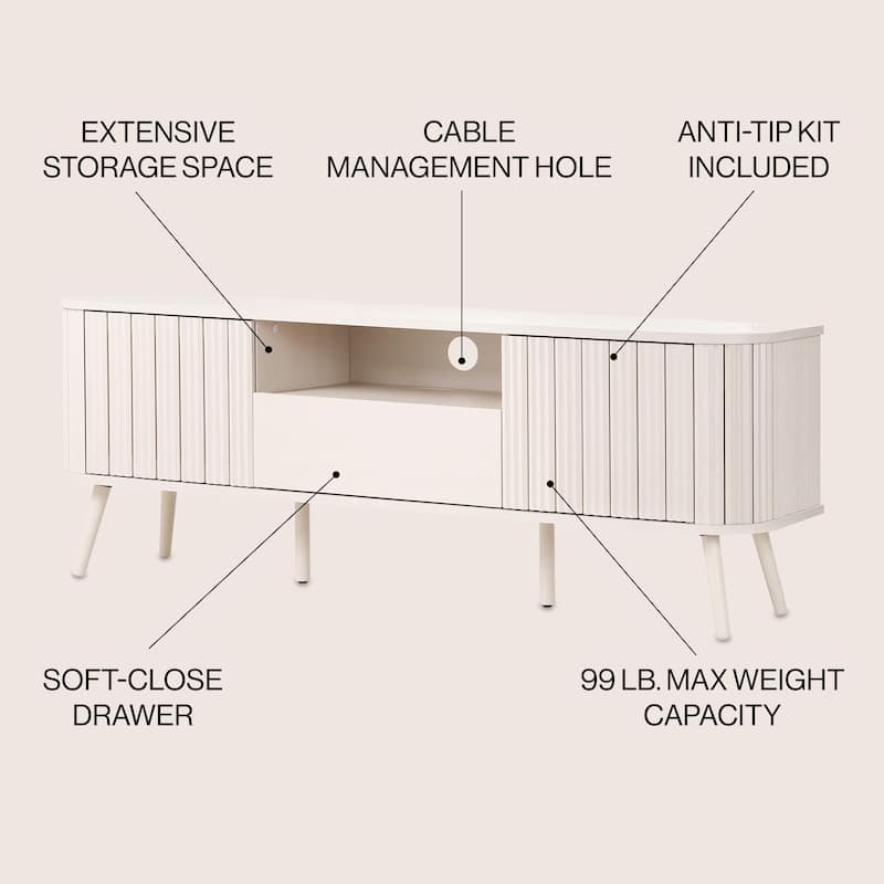 Finley 70 in. Farmhouse Curved TV Stand with Drawer and Storage Doors Fits TVs up to 75 in. with Cable Management, by JONATHAN Y