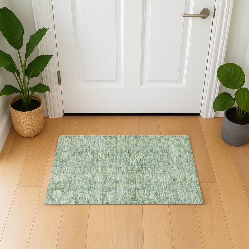 Premium Washable Super Soft Vintage Traditional Mayfield Rug - Aloe - 1'8" x 2'6"