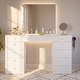 preview thumbnail 2 of 26, Boahaus Elara Extra-Large Vanity Desk with 11 Drawers – Smart LED Mirror & Speakers, Hollywood Lights, or Standard Mirror White