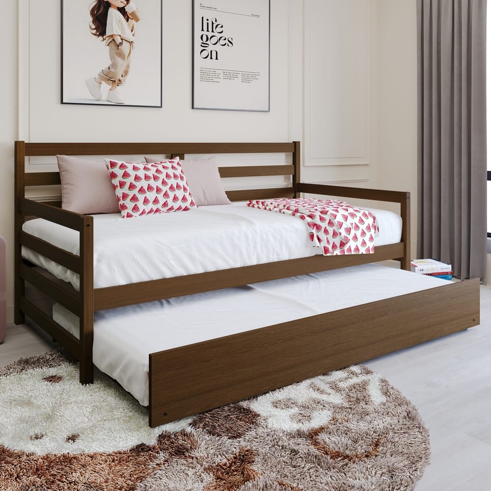 CraftPorch Rustic Wooden Twin Size Daybed With Trundle