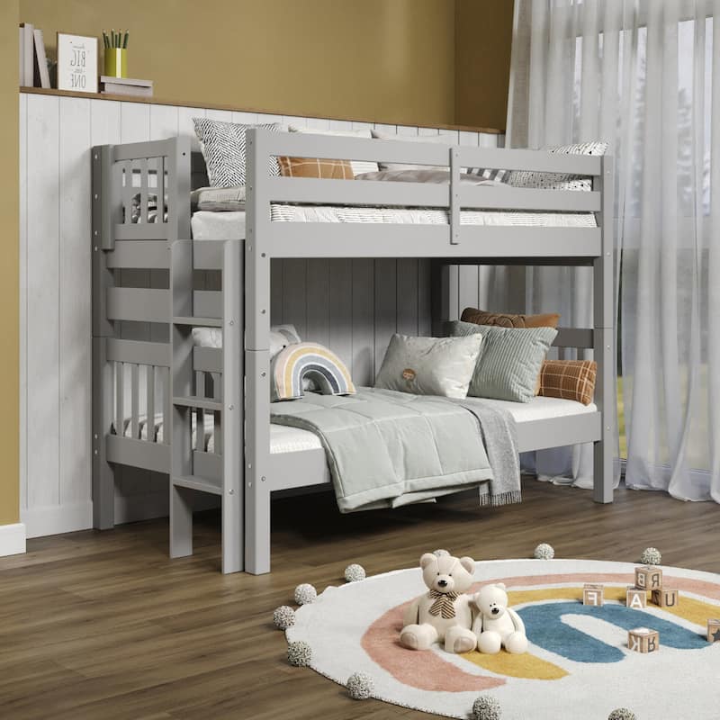 Taylor & Olive Trillium Twin over Twin Bunk Bed with End Ladder - Grey