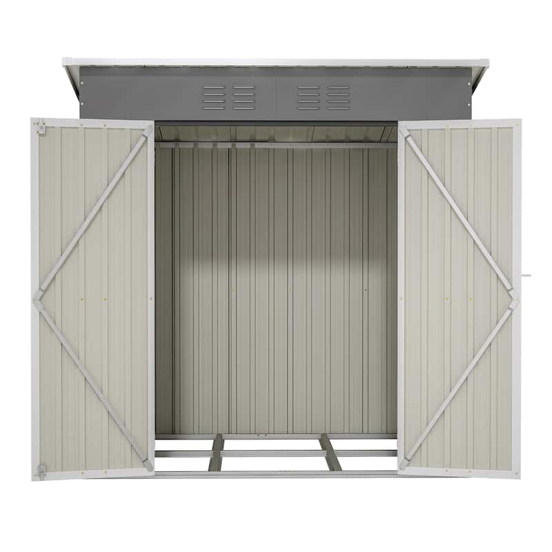 6x4 ft Outdoor Metal Storage Shed for Garden Tools Lockable Door With Floor Frame