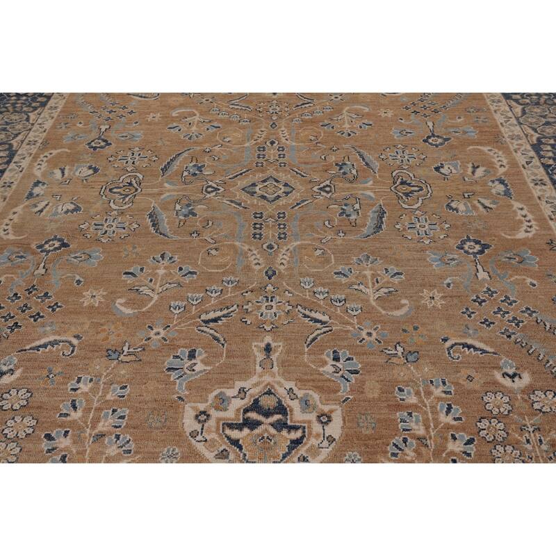 Vegetable Dye Floral Oushak Turkish Area Rug Hand-Knotted Wool Carpet - 9'3" x 12'5"