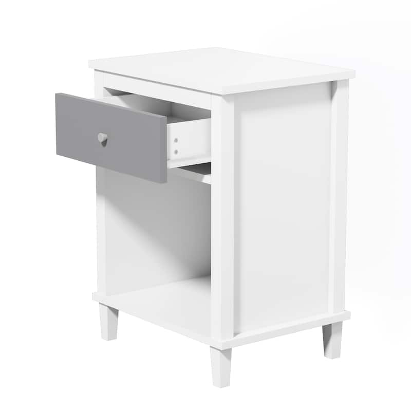 26.77"H Wooden Nightstand with One Drawer One Shelf for Kids, Adults, Gray+Silver Handle