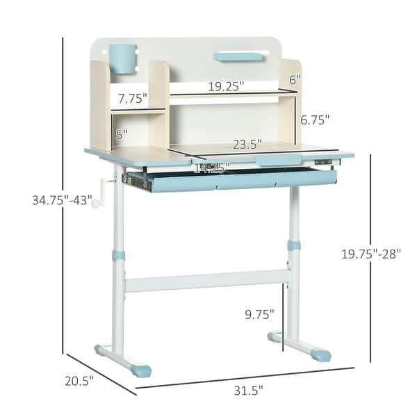 dimension image slide 1 of 2, Qaba Wooden Kids Study Desk, Height Adjustable Children School Study Table, Student Writing Desk with Tilt Desktop