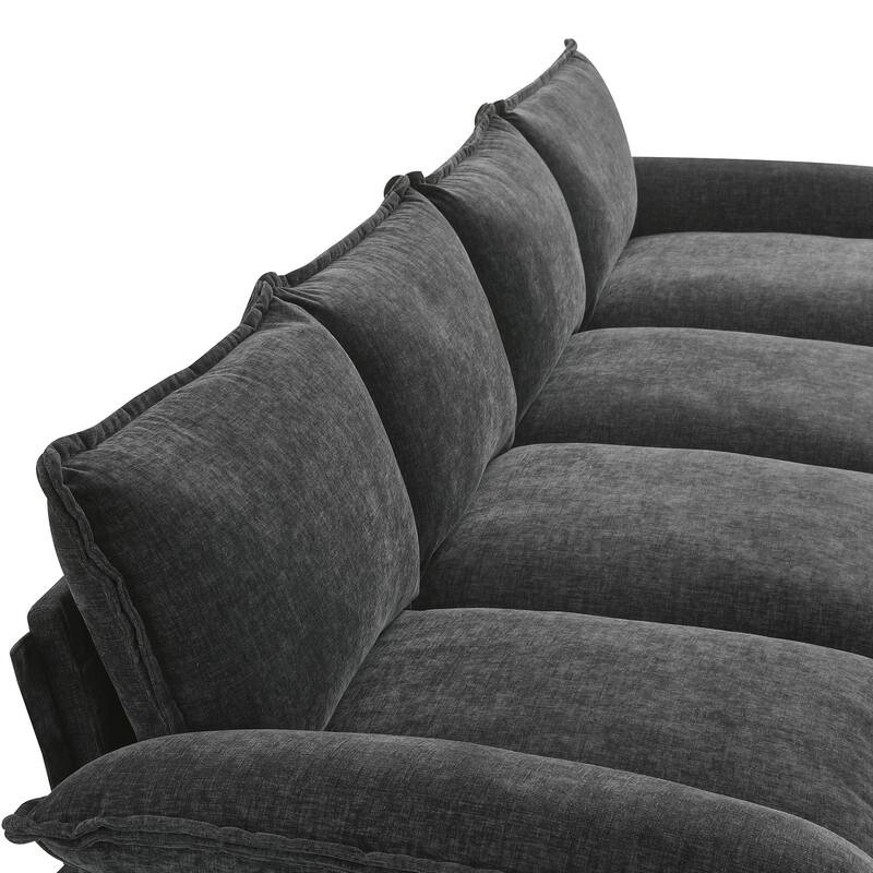 Chenille Upholstered Sectional Sofa with Chaise and Storage Pockets, 5 Seat Lounge Cloud Couch L-shaped Recliner Couches