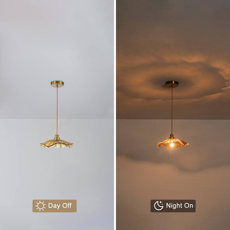 11" Flower-Shaped Red & White Gradient Glass Pendant Light Modern - Dia.11.02-in