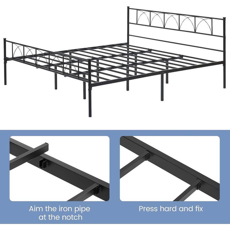Twin Size Sturdy Modern Stylish Iron Bed Frame with Headboard