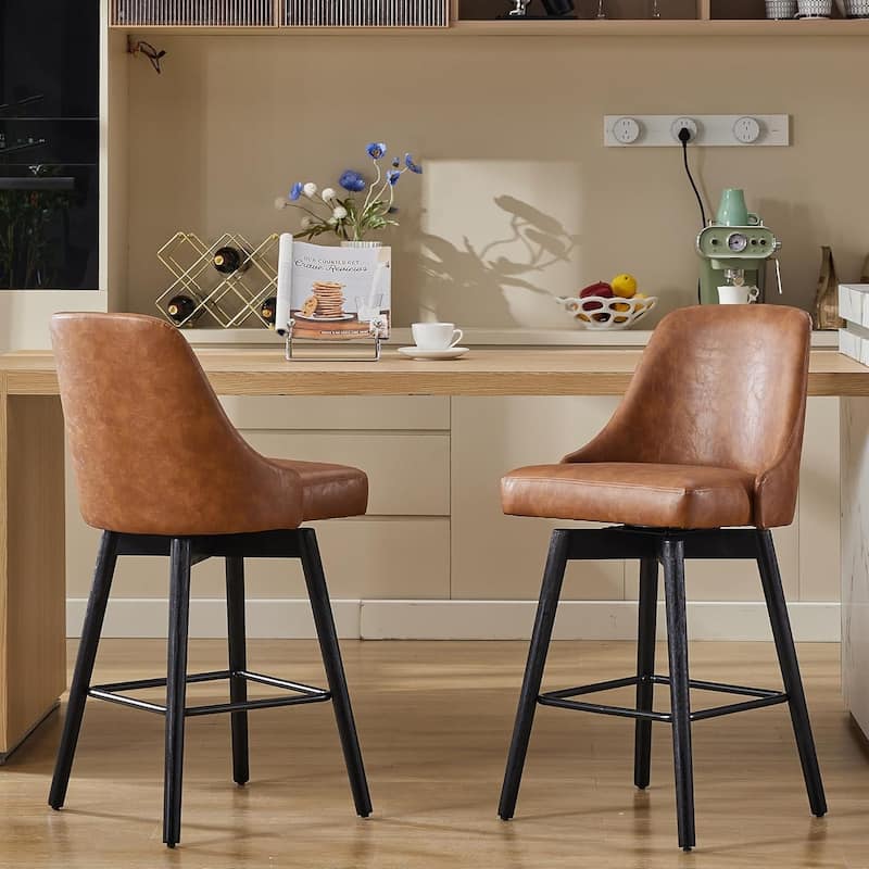 Swivel Bar Stools Set of 2, 30" Height Upholstered Barstools - Brown