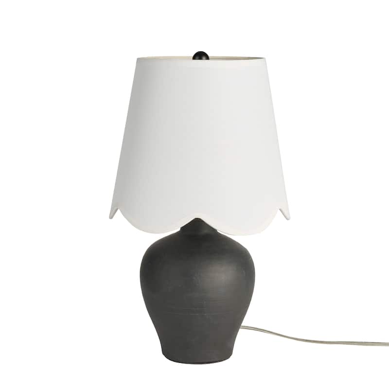 Nourison 18" Small Black Ceramic Table Lamp with White Scallop Shade
