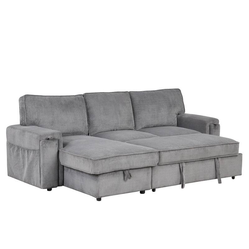 Modern Sectional Sofa with Storage Chaise and 2 Cup Holders,Sleeper Sofa with Pull Out Bed