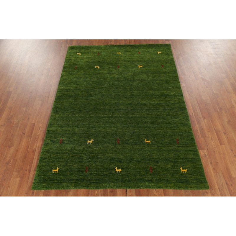 Tribal Green Gabbeh Indian Area Rug Handmade Wool Carpet - 5'3"x 7'6"