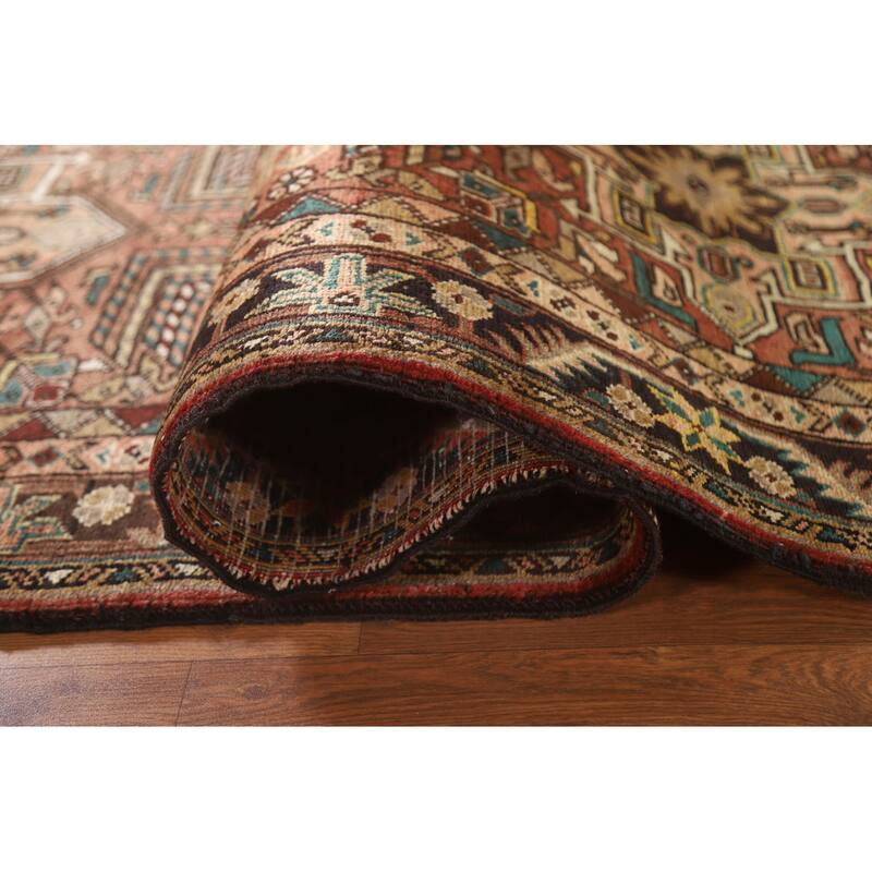 Geometric Handmade Heriz Persian Vintage Runner Rug - 3'5"x 10'7"