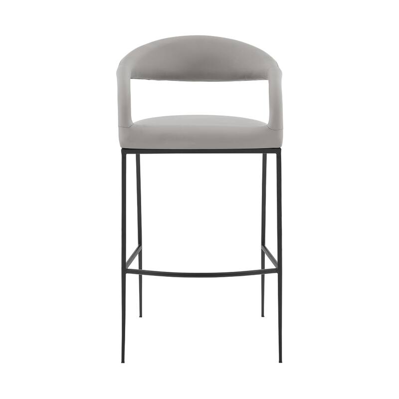 Monie Barstool Chair, Curved Floating Back, Light Gray Faux Leather