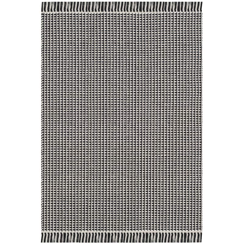 SAFAVIEH, Handmade Montauk Cliff Stripe Flatweave Cotton Fringe Rug - 3' x 5' - Ivory/Black