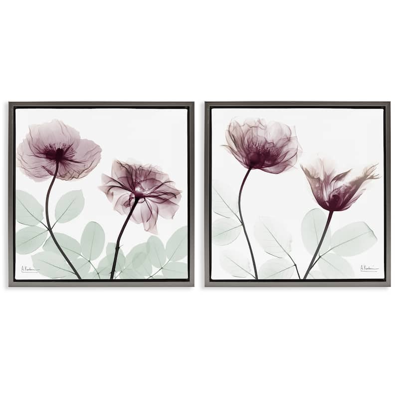 Stupell Delicate Mauve Flowers Framed Floater Canvas Wall Art Design By Albert Koetsier (Set of 2) - 18 x 18 - Grey