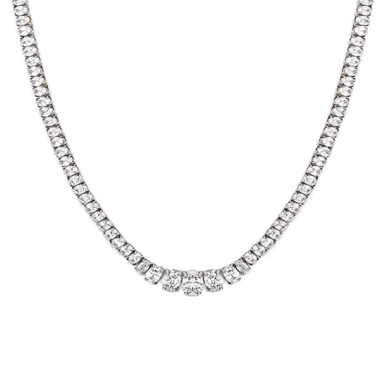 Victoria Townsend Silver Plated Cubic Zirconia Oval Graduated Necklace - Clear - 18 Inch - White