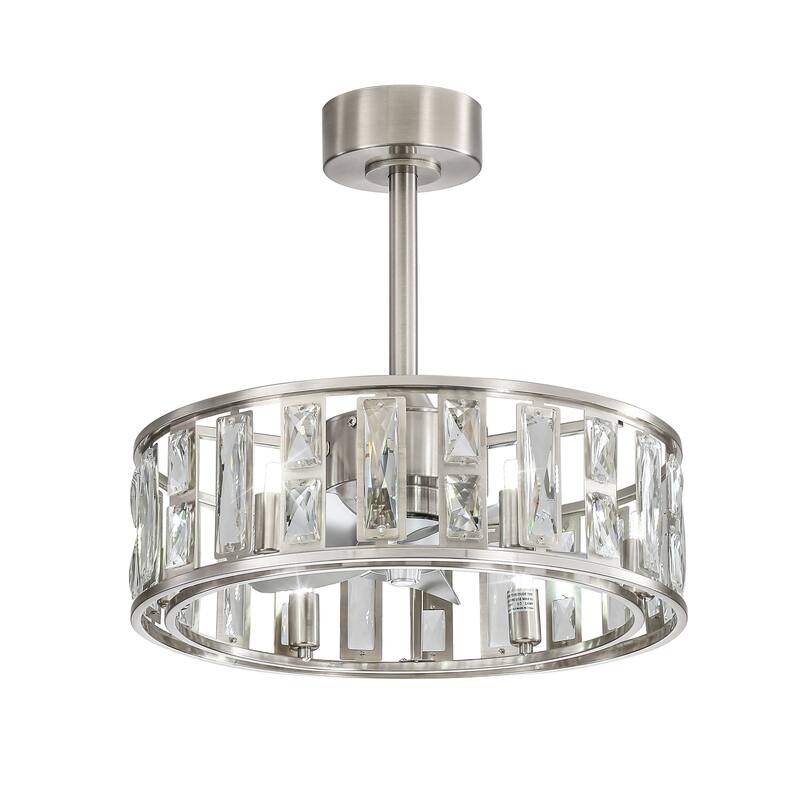 20" Caged Ceiling Fan with Crystal Light Remote Control, Bladeless Chandelier - 20 Inch