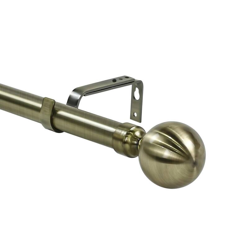 1-inch Diameter Steel Ball Adjustable Single Drapery Curtain Rod - 48"-84" - Antique Brass