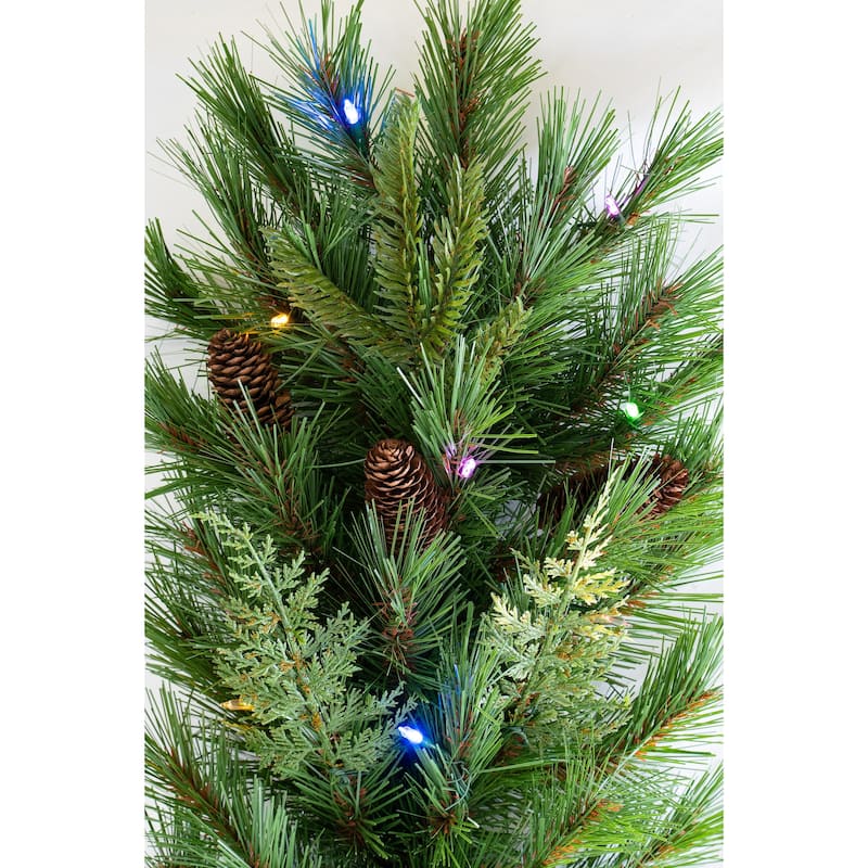 6' or 9' Mixed Mountain Cypress B/O Garland w/WW & Multi LED Lights - 6' LED T5 Mini Lights