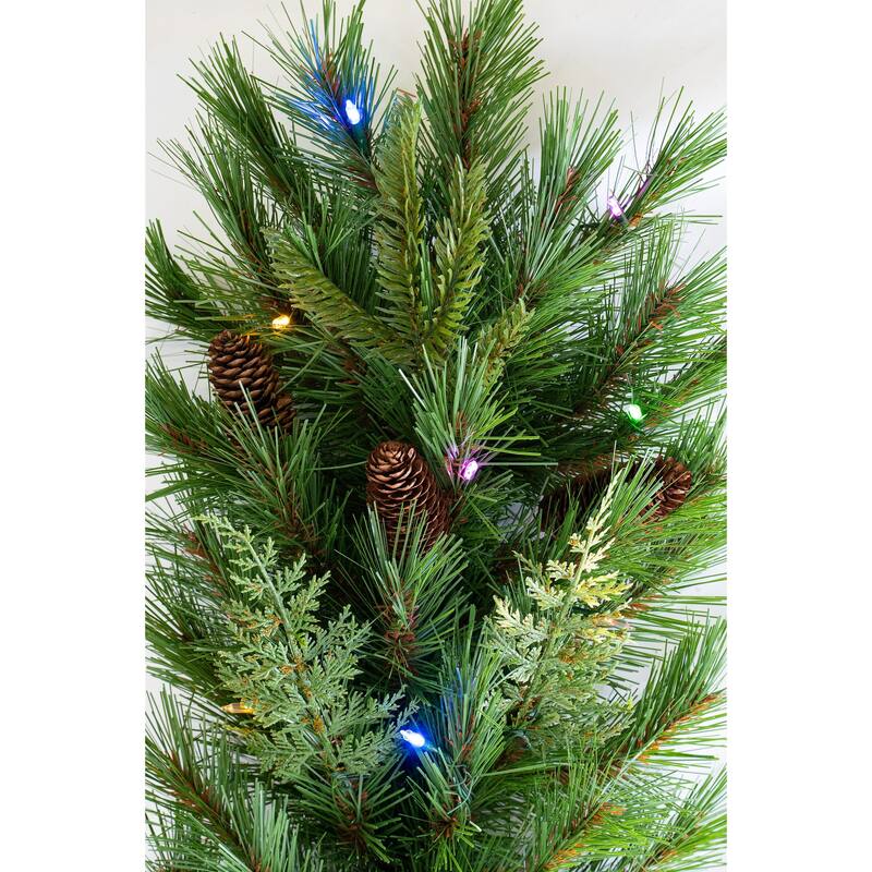 6' or 9' Mixed Mountain Cypress B/O Garland w/WW & Multi LED Lights - 6' LED T5 Mini Lights